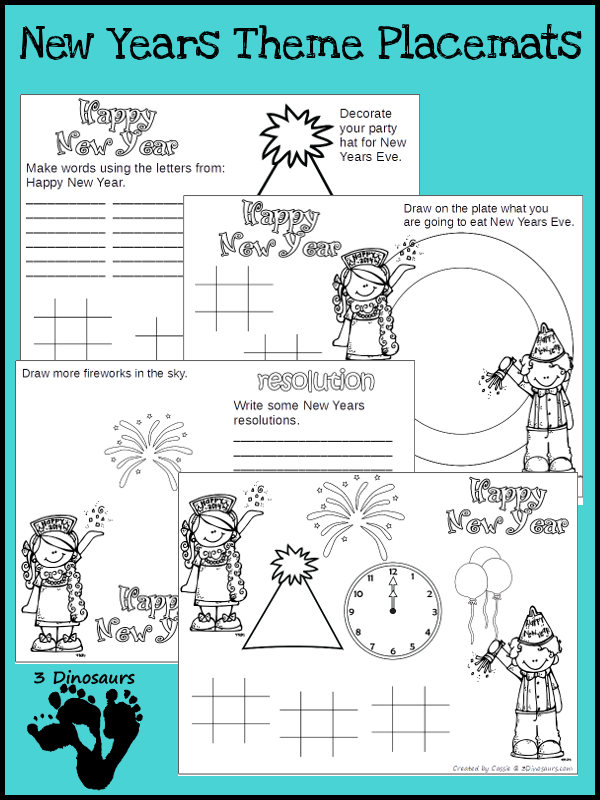 Free New Years Eve Placemats - 4 different placemats to pick from - 3Dinosaurs.com