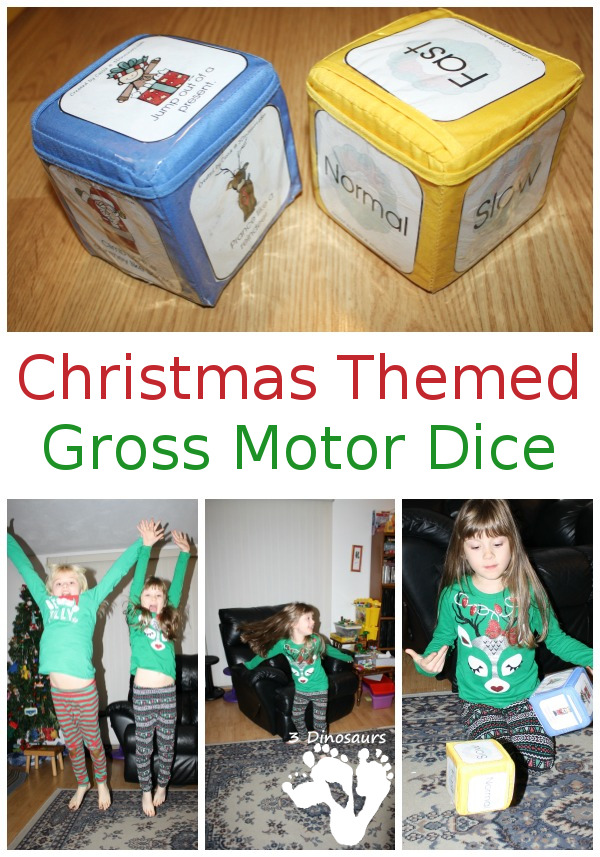 Free Christmas Gross Motor Dice - 2 sets of dice for kids to get moving and wiht Christmas Themes - 3Dinosaurs.com