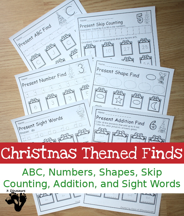 Christmas Themed Finds: ABCs, Numbers, Shapes, Sight Words and Math - 3Dinosaurs.com