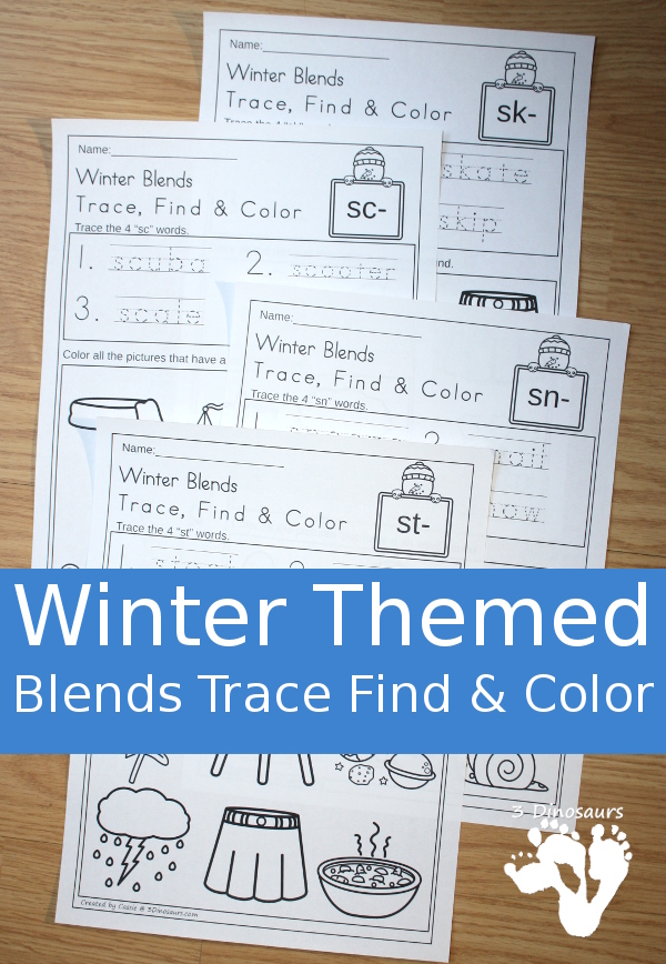FREE Fun No-Prep Winter Learning with Blends: for beginning blends: sc, sk, sn, st - 3Dinosaurs.com