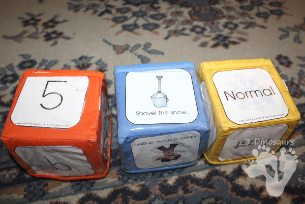FREE Snowy Winter Gross Motor Dice for Indoor Fun - 6 winter movements on a dice with a speed dice. - 3Dinosaurs.com