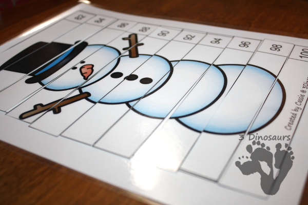 FREE Hands-On Winter Skip Counting by 2 Puzzles - 5 puzzles from numbers from 2 to 100 for the puzzles - 3Dinosaurs.com