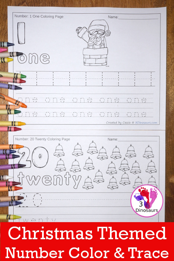 No-Prep Christmas Themed Number Color and Trace - easy no-prep printables with 3 fun themes: Christmas, gingerbread and reindeer theme. Each has 44 pages with two options for the numbers tracing or writing $ - 3Dinosaurs.com #noprepprintable #christmasprintables #numbersforkids