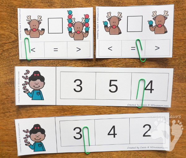 Christmas Themed Number Set 1 to 10 - with clip cards, puzzles, no-prep worksheets, easy reader books, playdough mats and more $ - 3Dinosaurs.com #printablesforkids #Christmas #christmasprintables #tpt #teacherspayteachers