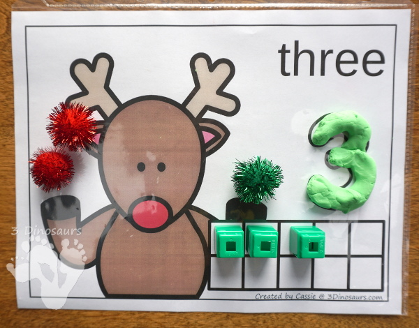 Christmas Themed Number Set 1 to 10 - with clip cards, puzzles, no-prep worksheets, easy reader books, playdough mats and more $ - 3Dinosaurs.com #printablesforkids #Christmas #christmasprintables #tpt #teacherspayteachers