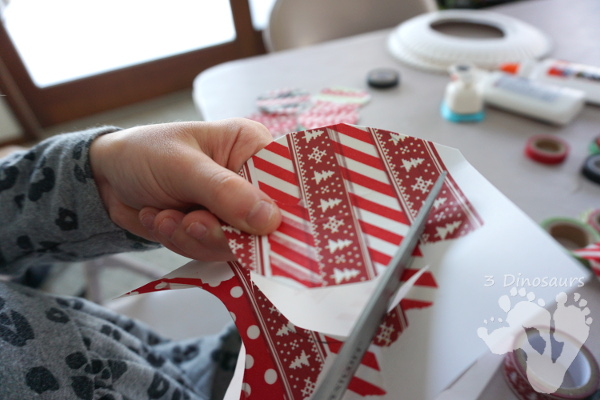 Fun To Make Christmas Washi Tape Ornament Wreath - fun fine motor craft to make for Christmas - 3Dinosaurs.com #finemotor #christmas #craftsforkids