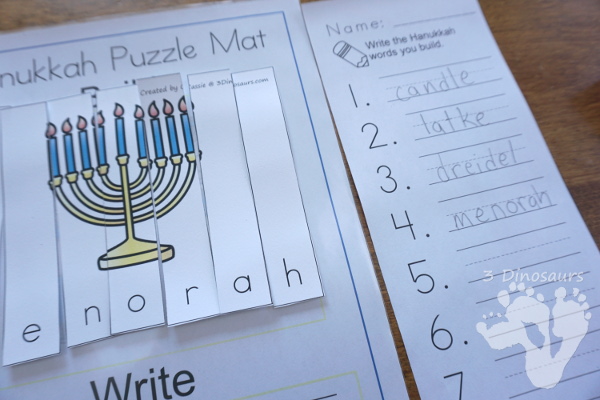 Free Hanukkah Themed Word Puzzles - 8 different Hanukkah themed word puzzles - 3Dinosaurs.com #freeprintable #hanukkahprintables #writingforkids