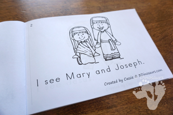 Free Nativity Easy Reader Book - 8 different Nativity themed words - 3Dinosaurs.com #freeprintable #nativity #christmasprintables #easyreaderbook