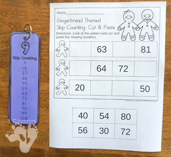 Free Gingerbread Skip Counting Cut & Paste - skip counting 2 to 12 with 4 pages of printables - 3Dinosaurs.com