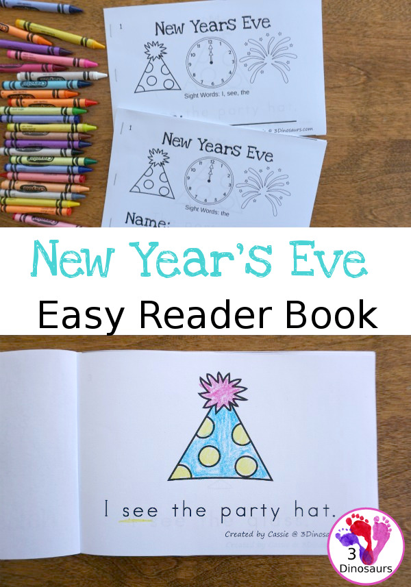 Free New Years Eve Early Reader Books - sight words: the, I, see  with new years eve words for kids to learn- 3Dinosaurs.com