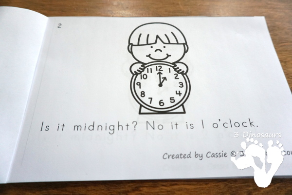 Free New Year's Eve Is It Midnight Easy Reader Book - a fun 14 page book with clocks asking if it is midnight - 3Dinosaurs.com
