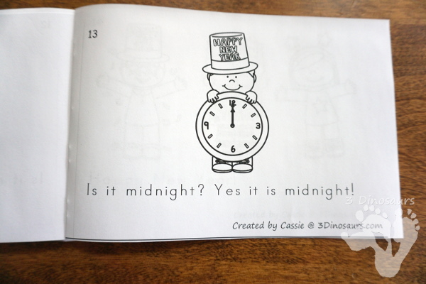 Free New Year's Eve Is It Midnight Easy Reader Book - a fun 14 page book with clocks asking if it is midnight - 3Dinosaurs.com