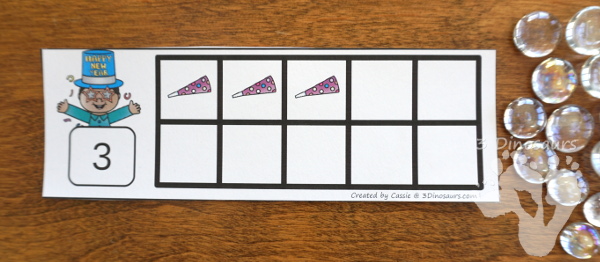 Free New Years Ten Frame - 2 sets with numbers 1 to 10 with filled out and blank options - 3Dinosaurs.com