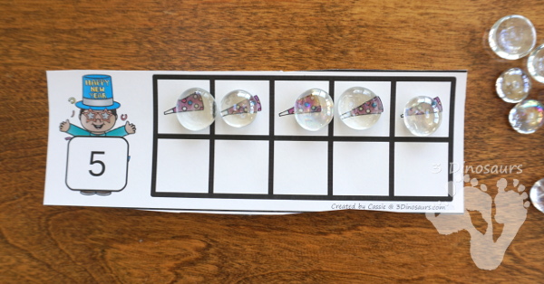 Free New Years Ten Frame - 2 sets with numbers 1 to 10 with filled out and blank options - 3Dinosaurs.com