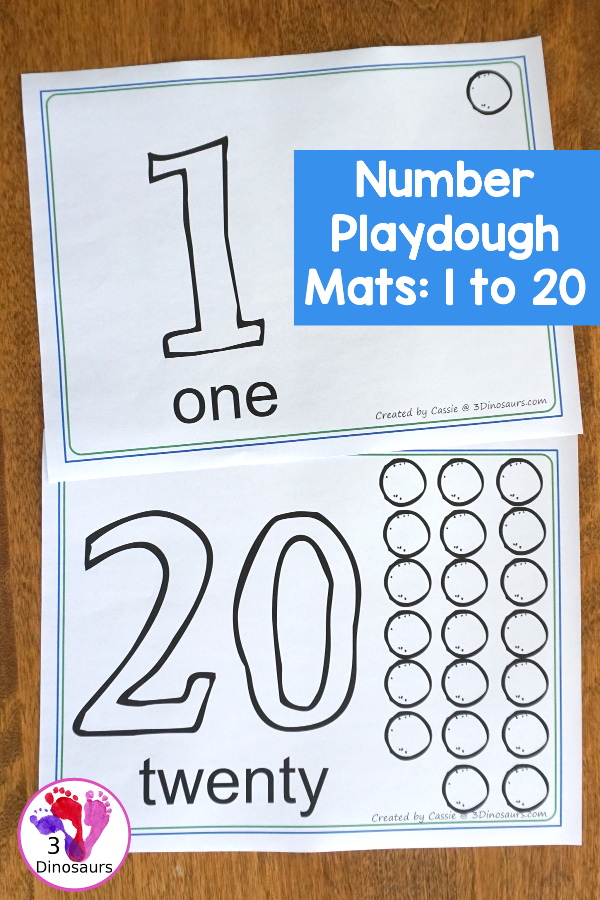 Free Number Playdough Mats: 1 to 20 - simple and easy number playdough mats to use with kids. They have the numerical number and circles to use playdough to make the number and count up to that number. - 3Dinosaurs.com