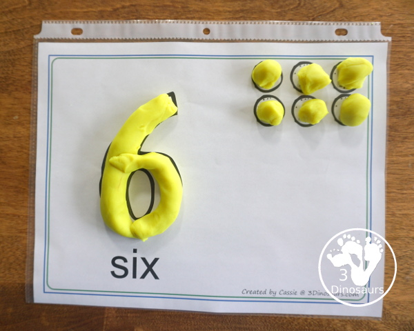 Free Number Playdough Mats: 1 to 20 - simple and easy number playdough mats to use with kids. They have the numerical number and circles to use playdough to make the number and count up to that number. - 3Dinosaurs.com