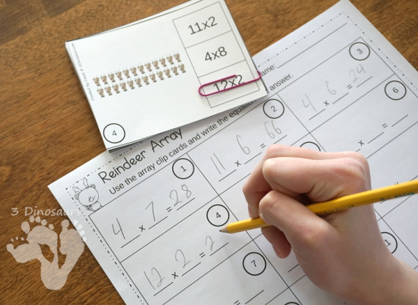 Free Reindeer Array Clip Cards & Worksheet - 12 clip cards and 1 matching worksheet to work on arrays with a run reindeer theme - 3Dinosaurs.com