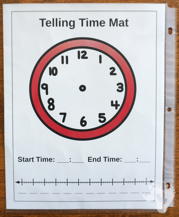 Free Easy To Use Math Help: Telling Time Mats - 2 mats to help with clocks and time number lines for helping with math questions about amount of time - 3Dinosaurs.com