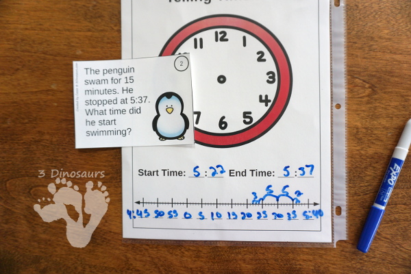 Free Easy To Use Math Help: Telling Time Mats - 2 mats to help with clocks and time number lines for helping with math questions about amount of time - 3Dinosaurs.com