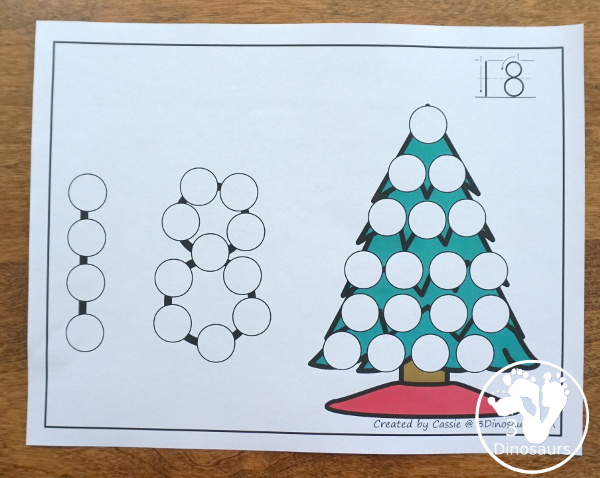 Christmas Tree, Present, and Gingerbread Man Themed Dot Marker Number & Counting - this is a fun counting activity with dot markers that works on numbers 0 to 20 with color or black and white options - 3Dinosaurs.com #christmasactivities #dotmaker #doadot #numbers #counting 