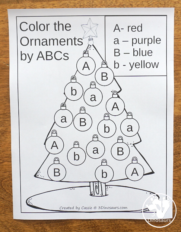 Free Christmas Tree ABC Coloring - A fun st of coloring pages that work on uppercase and lowercase letters with two letters on a no-prep page - 3Dinosaurs.com