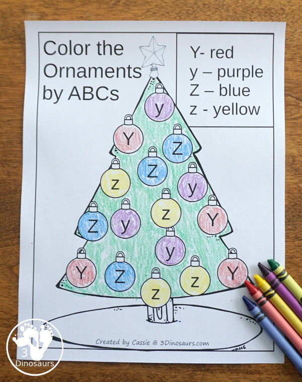 Free Christmas Tree ABC Coloring - A fun st of coloring pages that work on uppercase and lowercase letters with two letters on a no-prep page - 3Dinosaurs.com