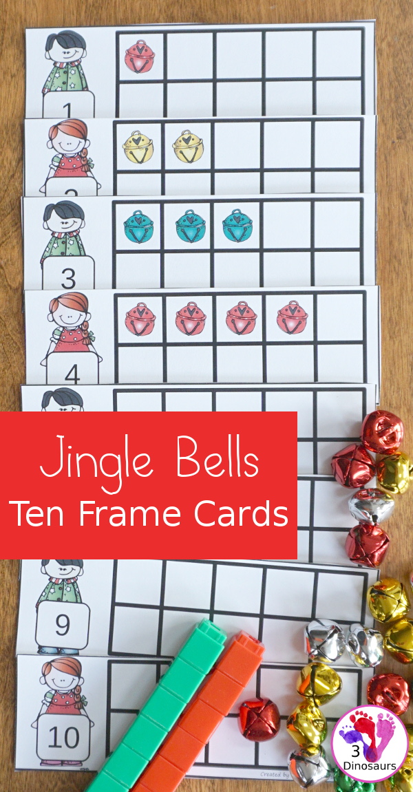 Free Jingle Bells Ten Frame Cards Ten Frame - 2 sets with numbers 1 to 10 with filled out and blank options - 3Dinosaurs.com