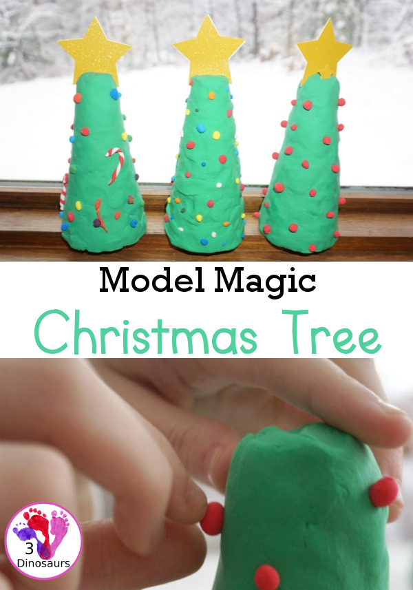 Model Magic Christmas Tree - A fun fine motor Christmas Craft you can do with kids - 3Dinosaurs.com