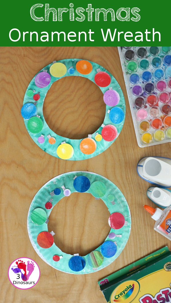 Christmas Ornament Wreath - a super easy wreath craft to make for Christmas - 3Dinosaurs.com  