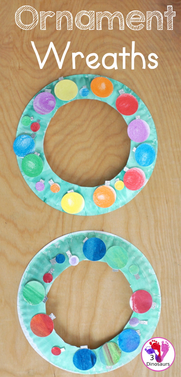 Christmas Ornament Wreath - a super easy wreath craft to make for Christmas - 3Dinosaurs.com  