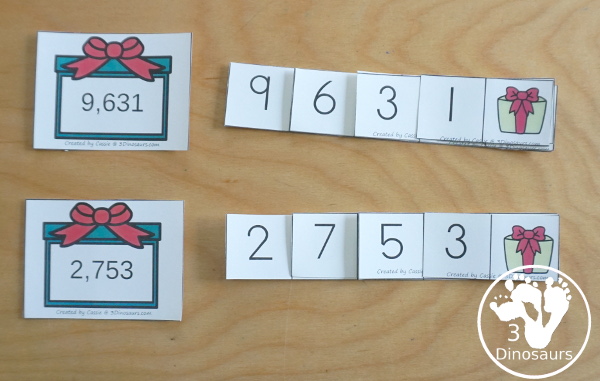 Free Christmas Themed Place Value Arrow Cards - work on building numbers from 0 to 9999 or 9999.99 to 0.99 with these Christmas Themed arrow cards. Plus use task cards to build the numbers. - 3Dinosaurs.com