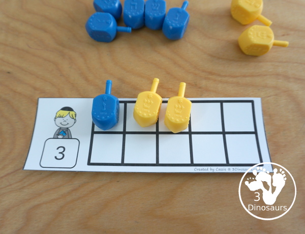 Free Hanukkah Ten Frame Cards - two set with cards to work on numbers from 1 to 10 with cards filled out and blank - 3Dinosaurs.com