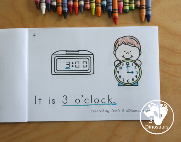 Free Hourly Telling Time Easy Reader Book - A great way to work on hourly time with reading and seeing the digital and analog clocks. There is also a version with fill in the digital clock and analog clocks. - 3Dinosaurs.com