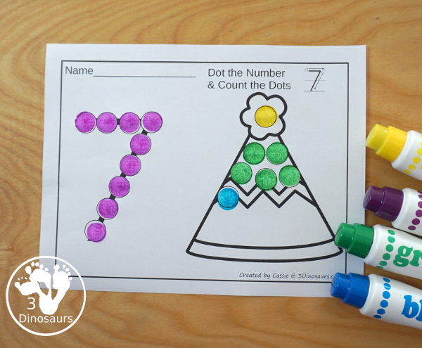 Party Hat Dot the Number Count the Number - easy way to work on numbers from 0 to 20 with fine motor work and counting with this great party and New Years themed for PreK and Kindergarten - 3Dinosaurs.com