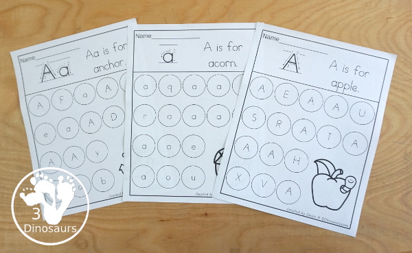 Alphabet Themed Letter Find Printable - with 3 versions of the letter find for each letter with uppercase only, lowercase only and uppercase and lowercase together with find the letter with no tracing - 3Dinosaurs.com