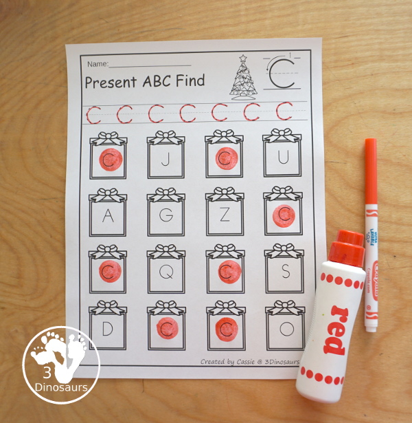 Christmas Theme ABC letter Find with all 26 letters of the alphabet with uppercase and lowercase options for kids to use with 52 pages of printables - 3Dinosaurs.com