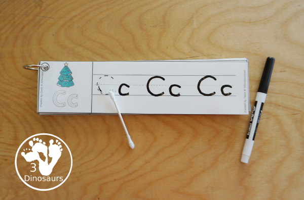 Free Christmas Tree Theme ABC Tracing Strips - with uppercase and lowercase together. You have fun kids with a Christmas Tree plus you can see an example of how to trace the letters - 3Dinosaurs.com