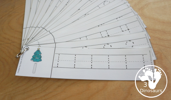 Free Christmas Tree Themed Number Tracing Strips - with numbers 0 to 20. You have an example of how to trace the number and then numbers to trace - 3Dinosaurs.com