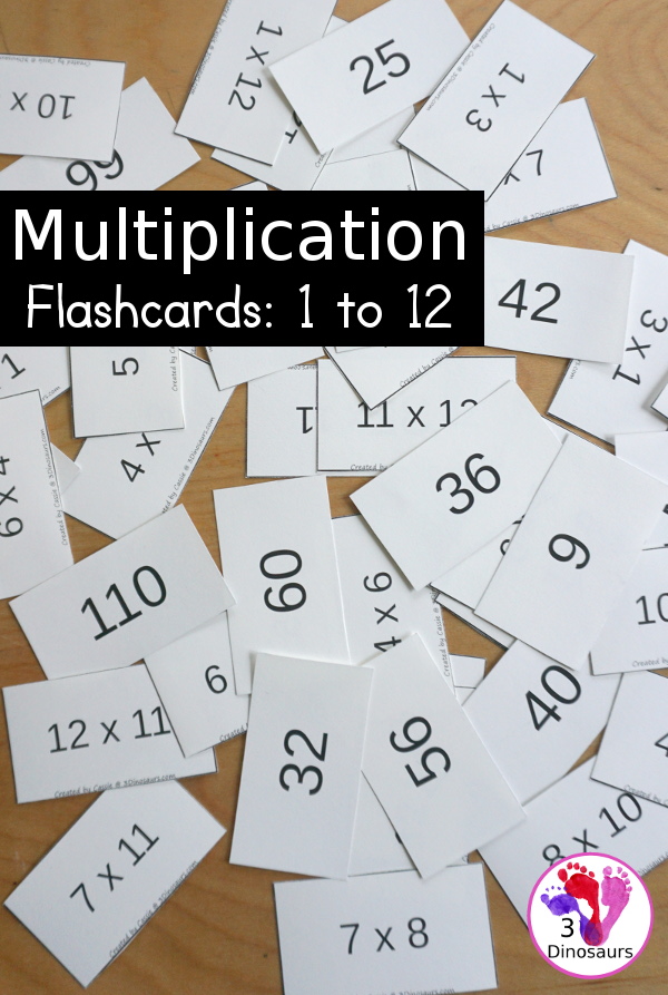 Free Multiplication Flashcards Printable With Answers - multiplication from 1 to 12 with answers you can print on the back of the cards. All the equations for one number on one page. - 3Dinosaurs.com