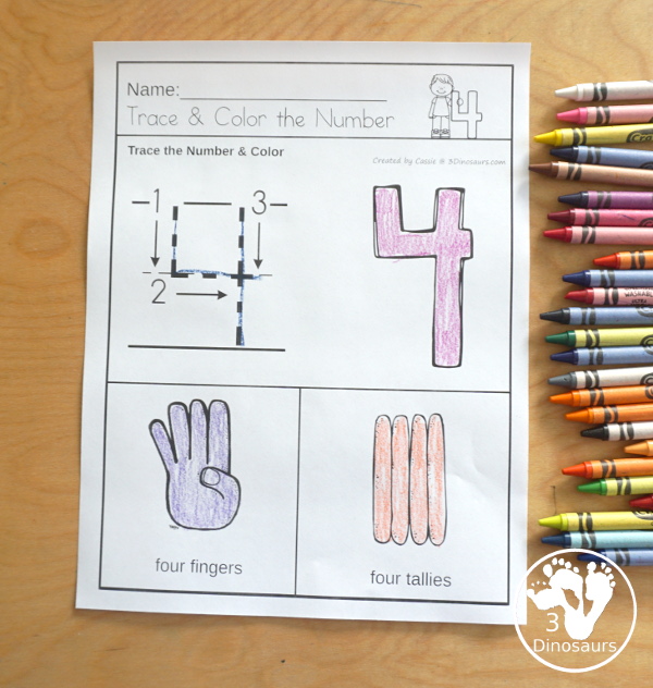 Number Trace and Color with Tally Marks and Finger Counting - with numbers from 0 to 20 with counting and tracing and coloring - 3Dinosaurs.com