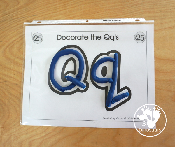 Free Romping & Roaring Q Pack: Letter Q is for Quarter  - a letter Q pack that has prewriting, finding letters, tracing letters, coloring pages, shapes, puzzles and more - 3Dinosaurs.com