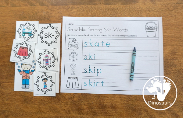 Winter Blends Sort Set 0 you have a fun beginning blends sorting set for kids to with use trace, writing, sorting and more - 3Dinosaurs.com