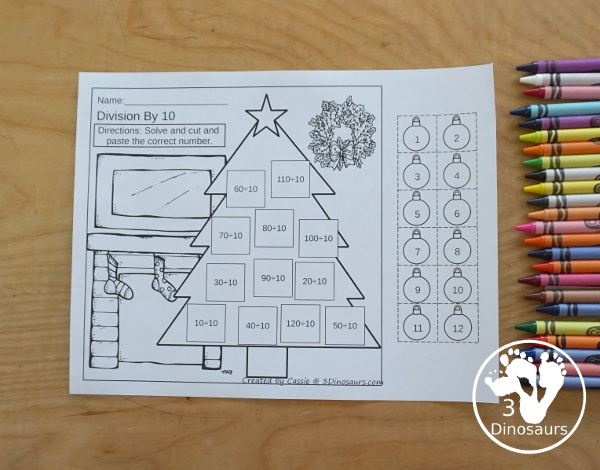 Christmas Multiplication & Division Cut & Paste and Matching with cut and paste worksheets for division and multiplication with numbers 1 to 12 and match puzzles and matching mats for division and multiplication - 3Dinosaurs.com