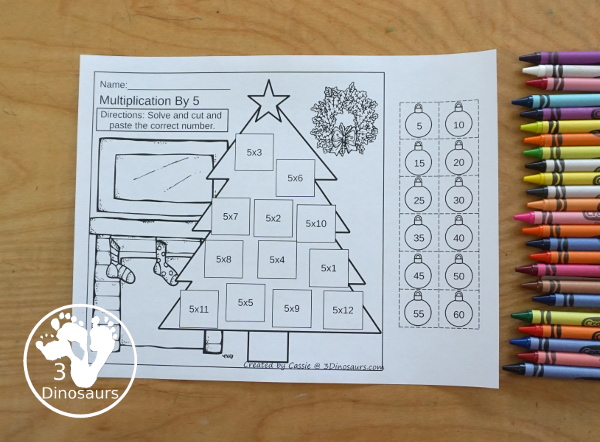 Christmas Multiplication & Division Cut & Paste and Matching with cut and paste worksheets for division and multiplication with numbers 1 to 12 and match puzzles and matching mats for division and multiplication - 3Dinosaurs.com