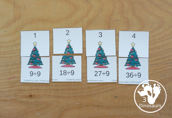 Christmas Multiplication & Division Cut & Paste and Matching with cut and paste worksheets for division and multiplication with numbers 1 to 12 and match puzzles and matching mats for division and multiplication - 3Dinosaurs.com