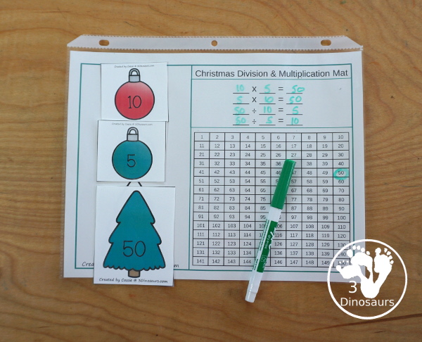 Christmas Multiplication & Division Cut & Paste and Matching with cut and paste worksheets for division and multiplication with numbers 1 to 12 and match puzzles and matching mats for division and multiplication - 3Dinosaurs.com