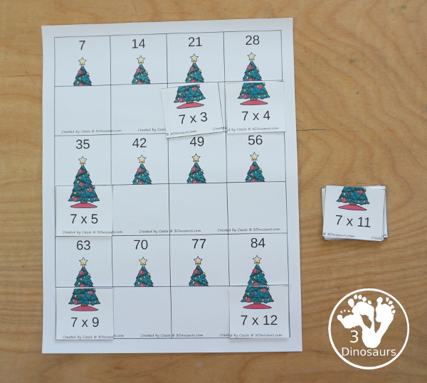 Christmas Multiplication & Division Cut & Paste and Matching with cut and paste worksheets for division and multiplication with numbers 1 to 12 and match puzzles and matching mats for division and multiplication - 3Dinosaurs.com