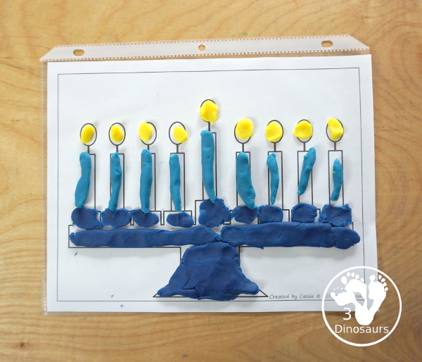 Free Hanukkah Menorah Fine motor Mats  - with menorah templates, menorah tracing mat, menorah dot marker mat all to work on fine motor skills for any Hanukkah theme- 3Dinosaurs.com