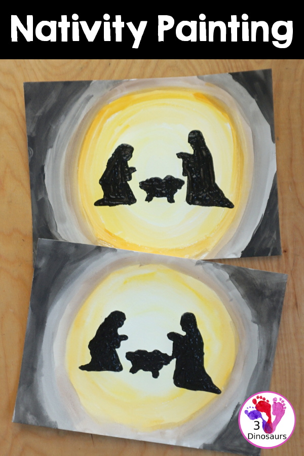 Nativity Painting with Cookie Cutters is a great nativity activity that you can do with kids. A great nativity scene that kids can make with watercolors and paint and cookie cutters. - 3Dinosaurs.com