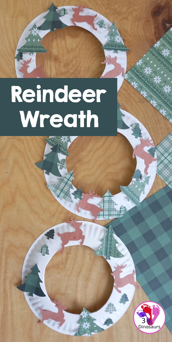 Reindeer Christmas Wreath Craft - a super easy wreath made with reindeer punches and tree punches that kids can make - 3Dinosaurs.com